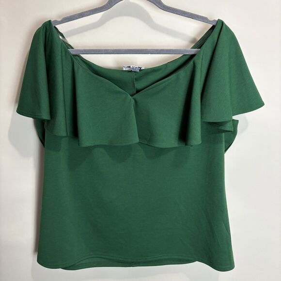 Unique Vintage Tops - Unique Vintage 50s Green Off the Shoulder Ruffle Frenchie Knit Top 2XL